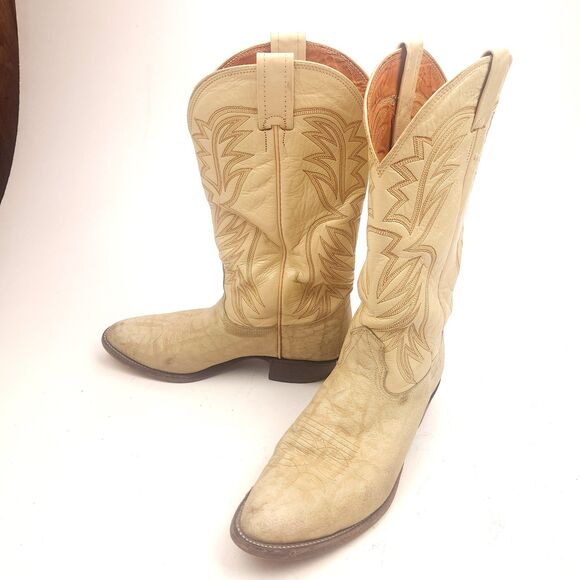 Mens Vintage Nocona Red Label Bone Color Exotic Cowboy Boots 9 D USA Made main image 6